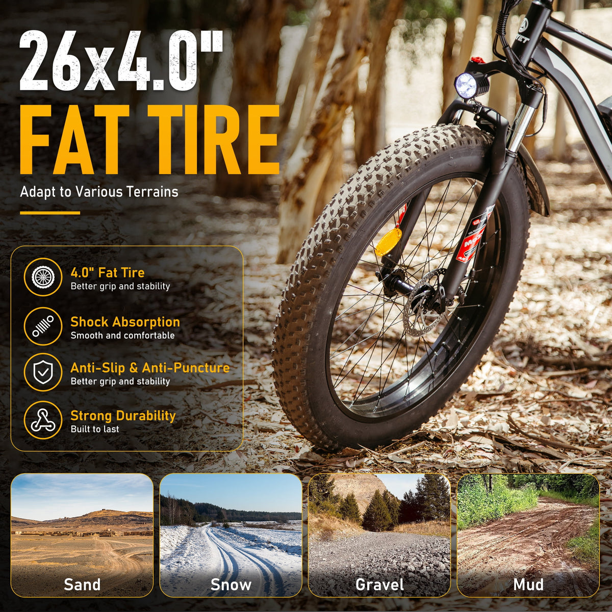 AMYET EB26 750W Electric Bike for Adults, 26" x 4" Fat Tire, 48V 15Ah, Black