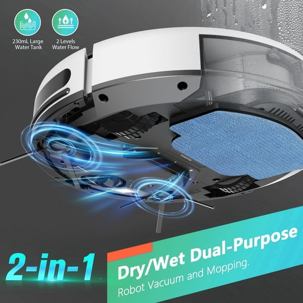 ONSON Robot Vacuum Cleaner,2 in 1 Robot Vacumm Mop Combo, With Alexa/WiFi/App Connection,for Pet Hair，Hard Floor - Black