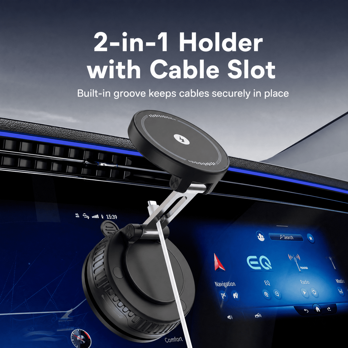 VAMOUT Magnetic Wireless Car Mount Charger, 15W Wireless Fast Charging Magnetic Phone Holder for Car with Vacuum Suction Cup, 360° Rotatable Phone Mount for iPhone 17~12 Pro Max & Android