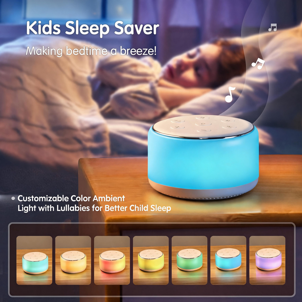 VAMOUT Sound Machine with Rgb Night Light, 34 Soothing Sounds & Timer Function, Rechargeable White Noise Machine for Adults Baby Kids Sleep, Perfect for Home Office Travel