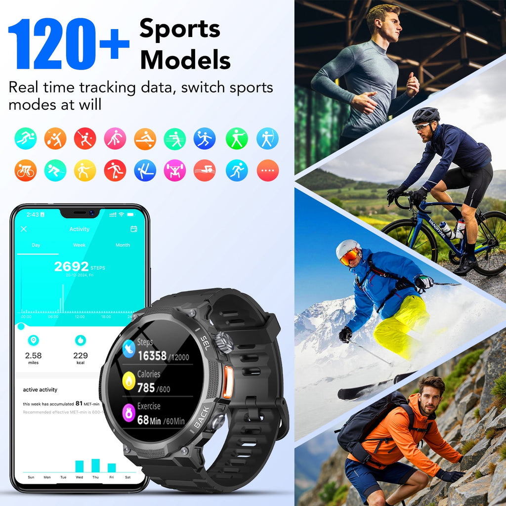 Smart Watch for Men, 1.53'' AMOLED Sport Smartwatch, 100 Day Standby Bluetooth 5.4 Call(Answer/Make Calls), 120+ Sport Modes IP68 Waterproof Smart Watch Fits for iPhone and Android, Black