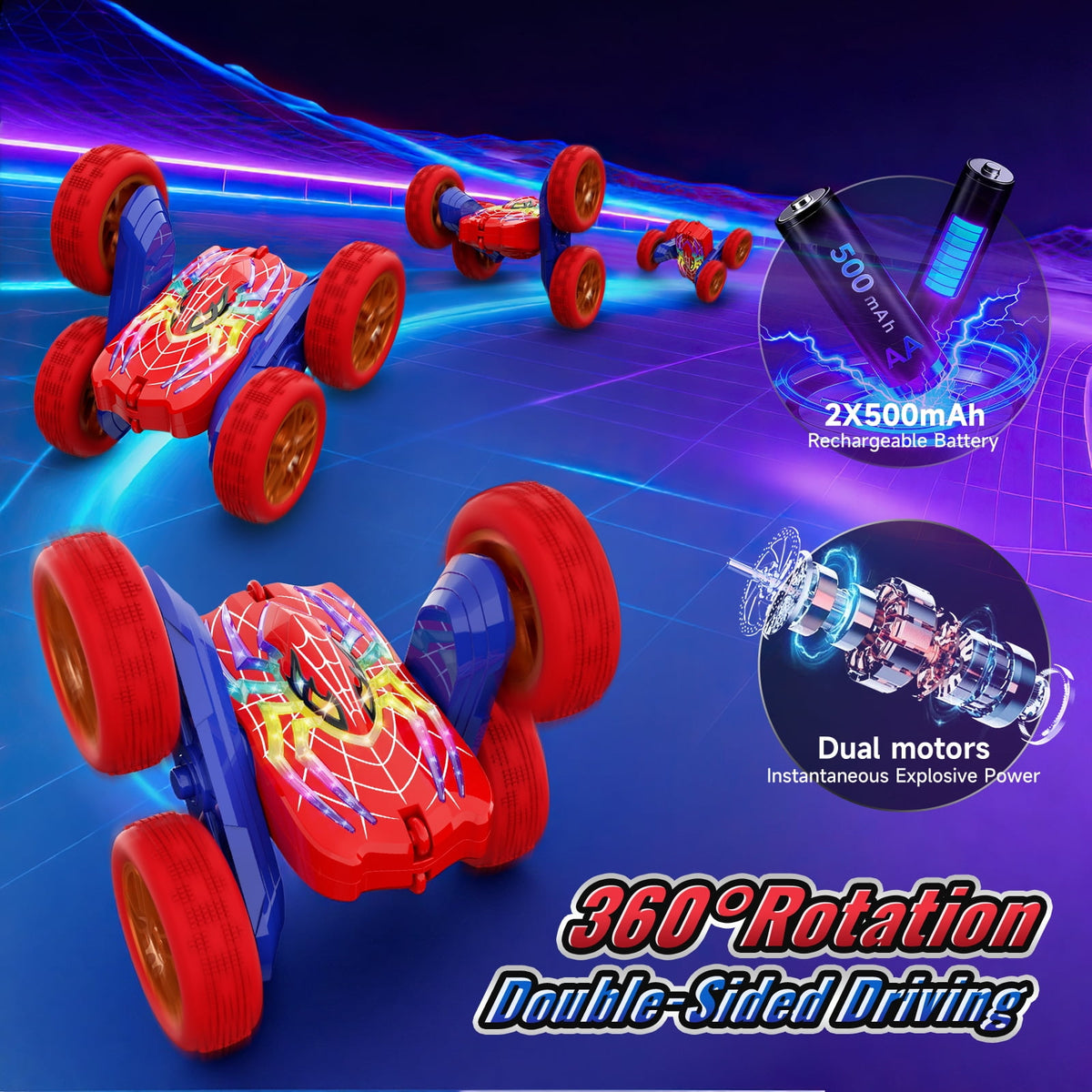 Aogsiyt Spider RC Car for Kids, 4WD Double Sided 360° Rotating Remote Control Car with Light and 2 Battery, Birthday Gifts for Boys Girls 3-12