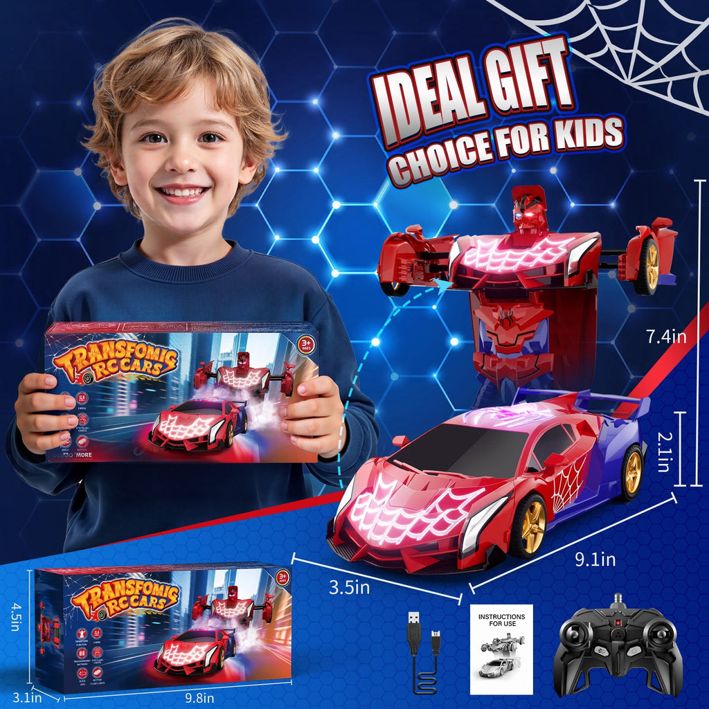 Aogsiyt 1:18 RC Car Transform Robot, Remote Control Cars for Kids, Birthday Gifts for 3-12 Year Old Boys , 360° Rotation, Upgraded Light-Up Version