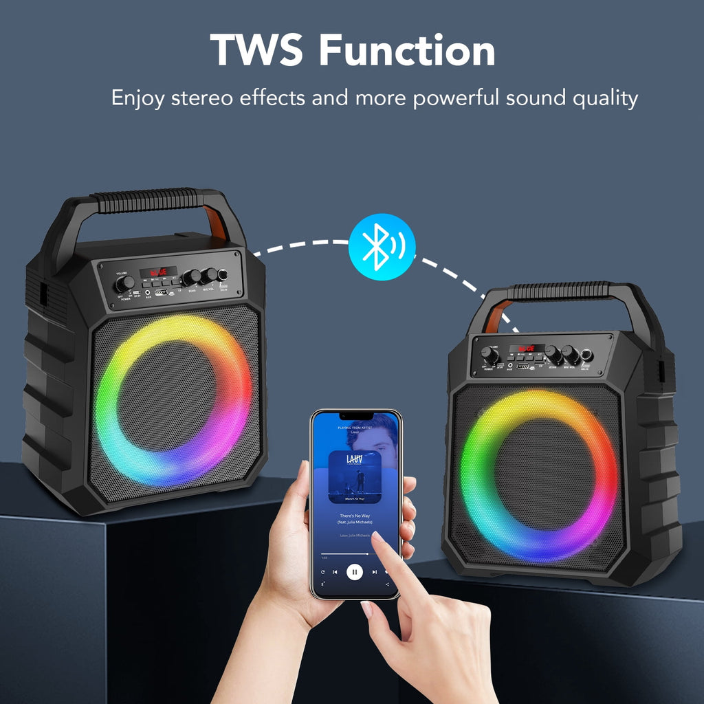 Karaoke Machine for Adults Kids, Karaoke Speaker with 2 Microphone, Portable Bluetooth Speaker with DJ Lights for Party, Support USB
