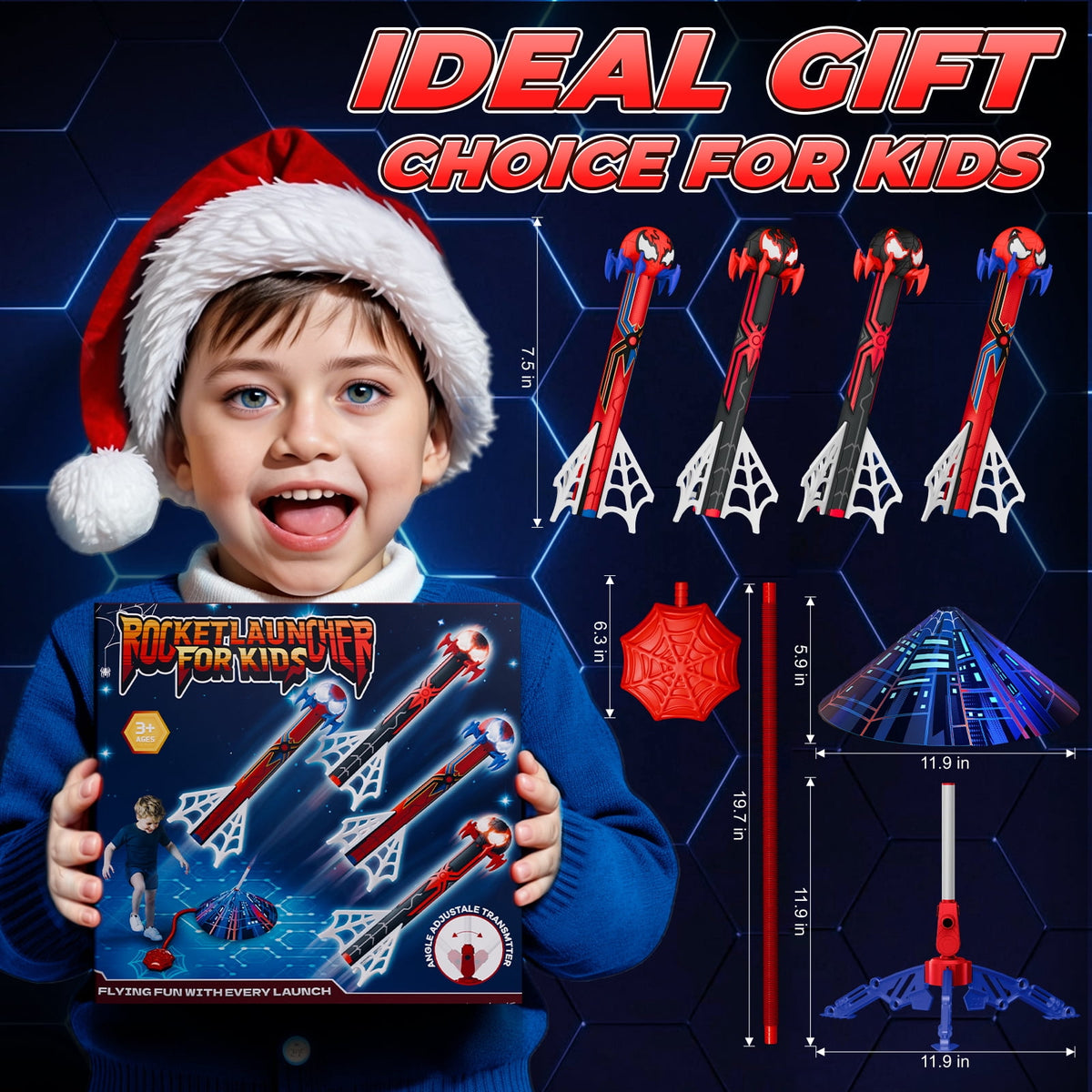 Aogsiyt Rocket Launcher for Kids, 4 Foam Rockets with Web Air Pump, Stomping Launch Toys, Outdoor Spider Toys Gifts for Boys Girls Age 3-10