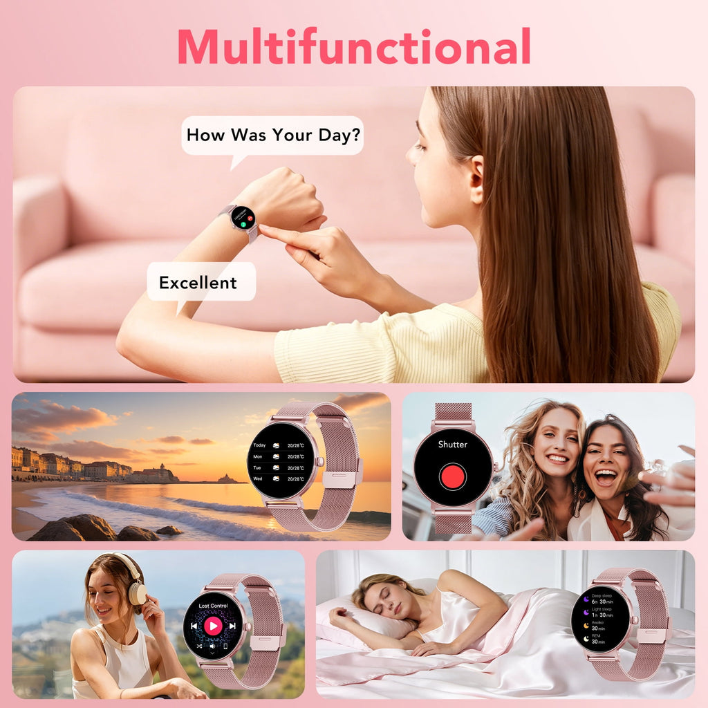 Smart Watch for Women, 1.27" HD Thin Face Smartwatch Compatible with iPhone/Android (Answer/Make Calls), IP68 Waterproof, 100+ Sport Modes Fitness Tracker with 2 Bands