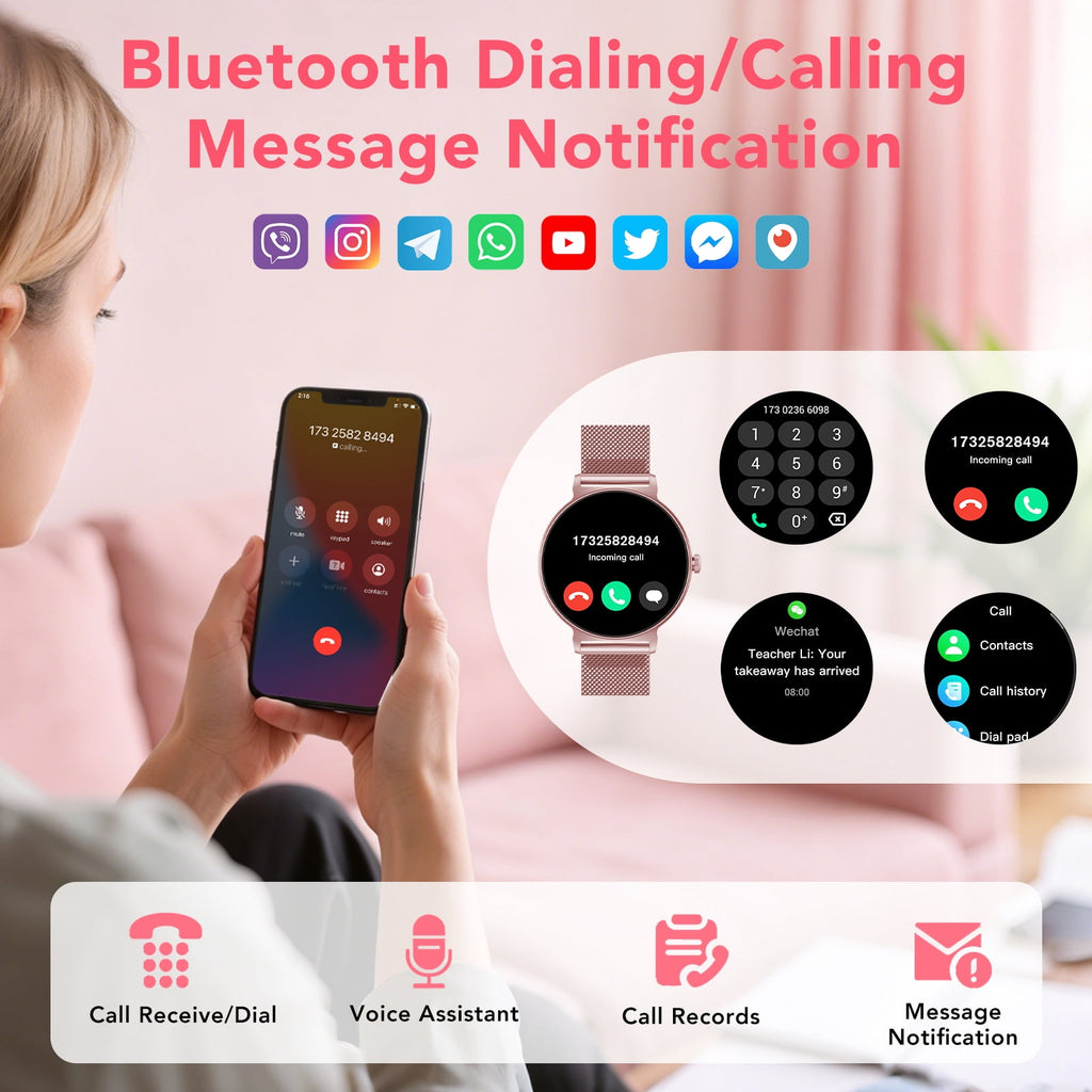 Smart Watch for Women, 1.27" HD Thin Face Smartwatch Compatible with iPhone/Android (Answer/Make Calls), IP68 Waterproof, 100+ Sport Modes Fitness Tracker with 2 Bands