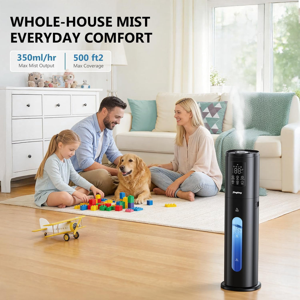 Humidifiers for Bedroom Large Room with 7L/1.85Gal Large Humidifier, 24H Timer Smart App & Remote Control, 4 Mist Levels Room Humidifier for Bedroom Crow
