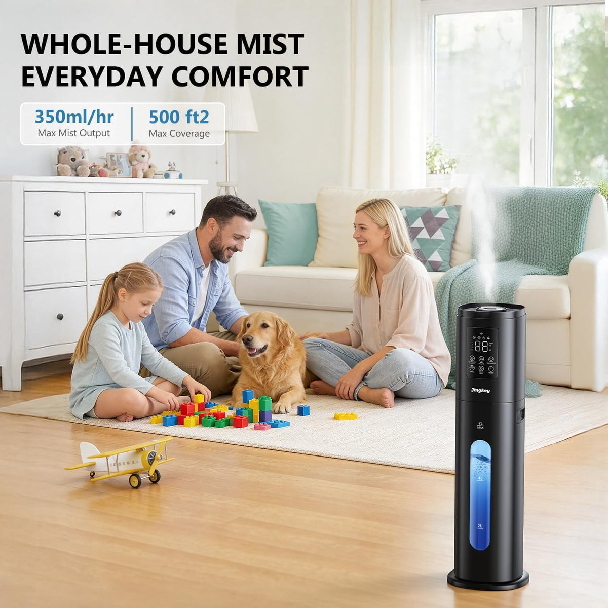 Humidifiers for Bedroom Large Room with 7L/1.85Gal Large Humidifier, 24H Timer Smart App & Remote Control, 4 Mist Levels Room Humidifier for Bedroom Crow