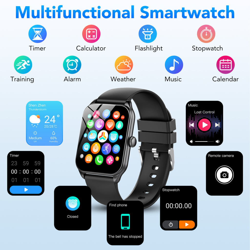 Smart Watch Fits for Android and iPhone, IP68 Waterproof Smartwatch for Women Men 100+ Sports Modes 1.85-inch Fitness Tracker, Smart Watch with Bluetooth Call(Answer/Make Calls), for Gift Black