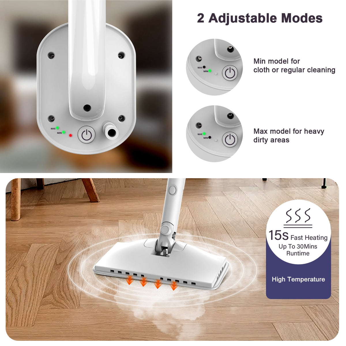 ONSON Steam Mop, 6-in-1 Detachable Handheld Steam Mop Cleaner with 2 Microfiber Pads for Hard Floor, Carpet