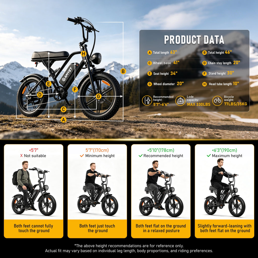 AMYET G60 Electric Bike for Adults, 750W Motor, 20 MPH, 48V 20Ah 960Wh Battery, 20" x 4" Fat Tires, Full Suspension, UL 2849