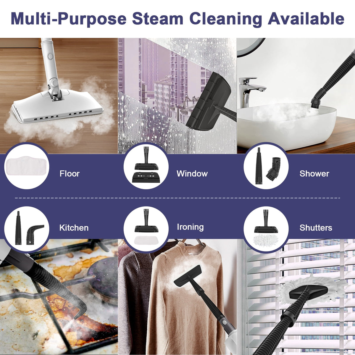 ONSON Steam Mop, 6-in-1 Detachable Handheld Steam Mop Cleaner with 2 Microfiber Pads for Hard Floor, Carpet