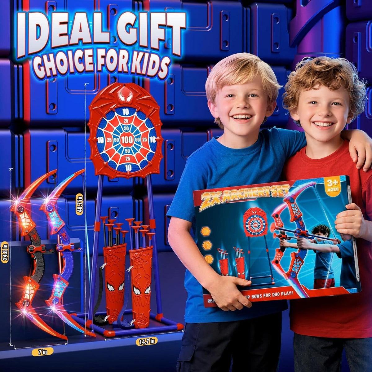 Aogsiyt 2 Pack Kids Bow and Arrow Set with LED Lights, Archery Toy with 8 Suction Cup Arrows & Target, Outdoor Indoor Toy Gift for Boys Girls Ages 3-12