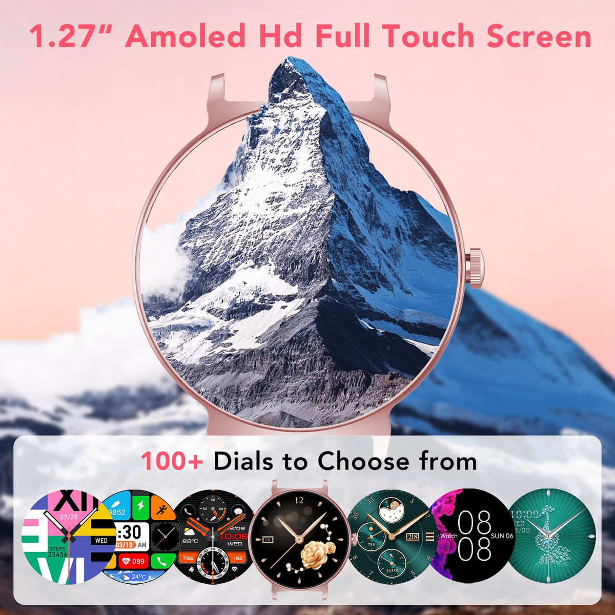 Smart Watch for Women, 1.27" HD Thin Face Smartwatch Compatible with iPhone/Android (Answer/Make Calls), IP68 Waterproof, 100+ Sport Modes Fitness Tracker with 2 Bands