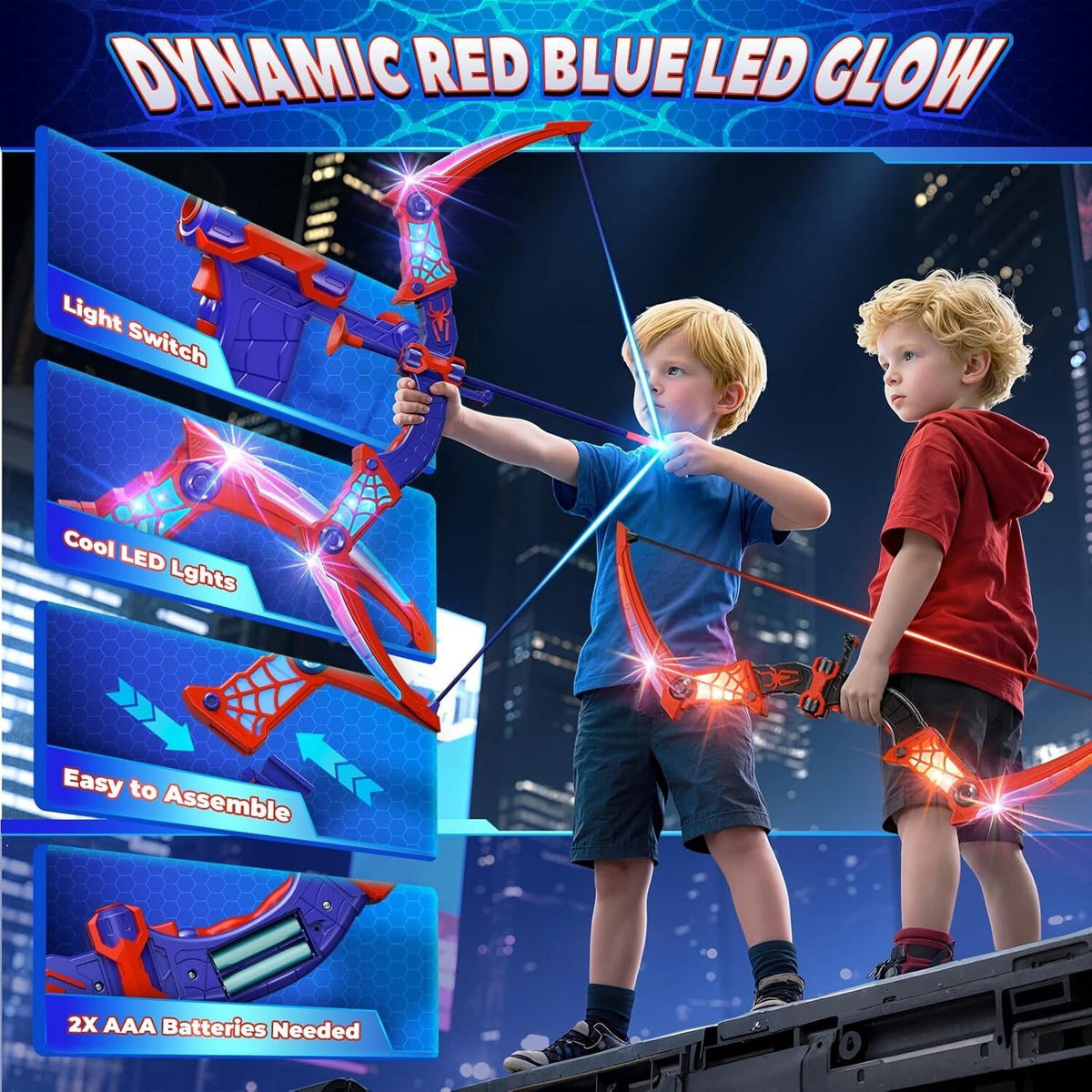 Aogsiyt 2 Pack Kids Bow and Arrow Set with LED Lights, Archery Toy with 8 Suction Cup Arrows & Target, Outdoor Indoor Toy Gift for Boys Girls Ages 3-12