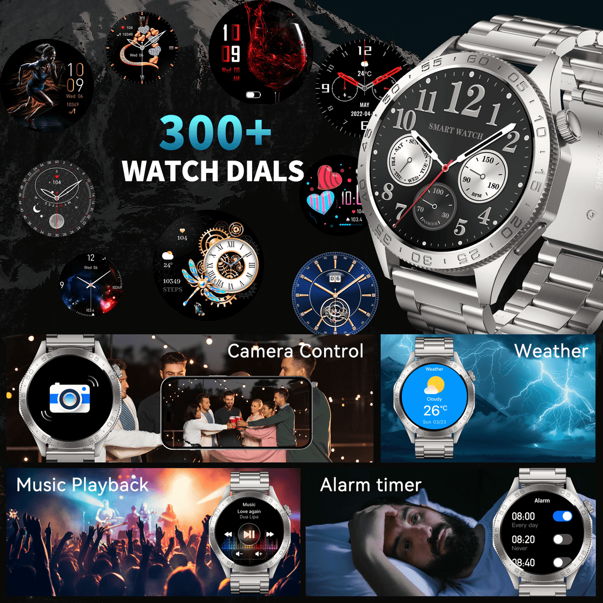 Smart Watch for Men(Answer/Dial Calls), 1.43'' AMOLED/100 Sports Modes, 5ATM Waterproof Fitness Watch with Fitness Tracking Fits for Android and iOS Smartwatch Silver Steel