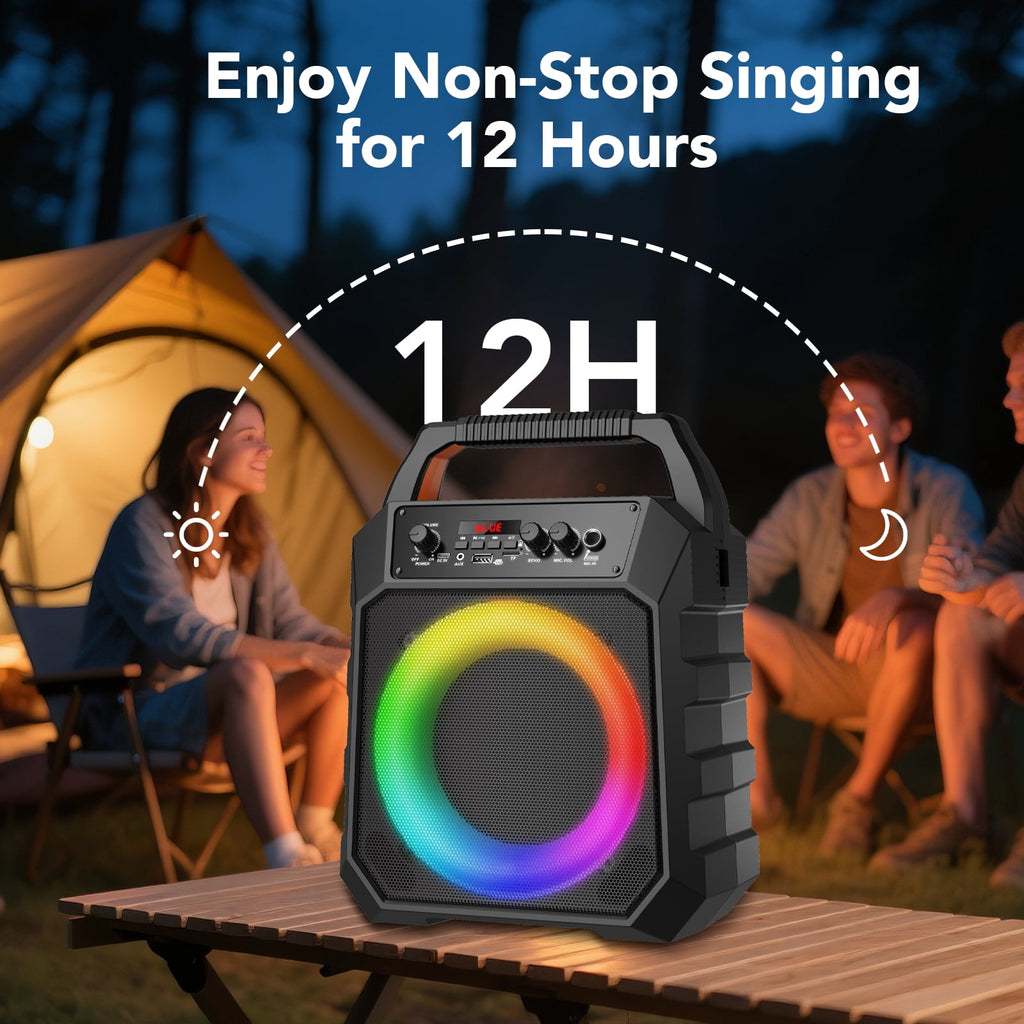 Karaoke Machine for Adults Kids, Karaoke Speaker with 2 Microphone, Portable Bluetooth Speaker with DJ Lights for Party, Support USB