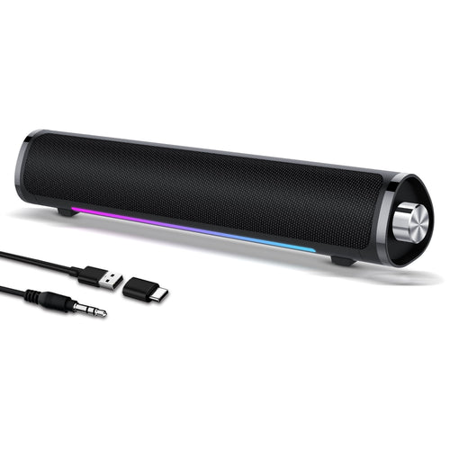 Bluetooth Computer Speakers, 3.5mm PC Sound Bar for Desktop Monitor, Deep Bass 3.0 USB Powered for Computer Bluetooth Speaker, Colorful LED Lights with Switch Button, Surround Sound PC Spearkers