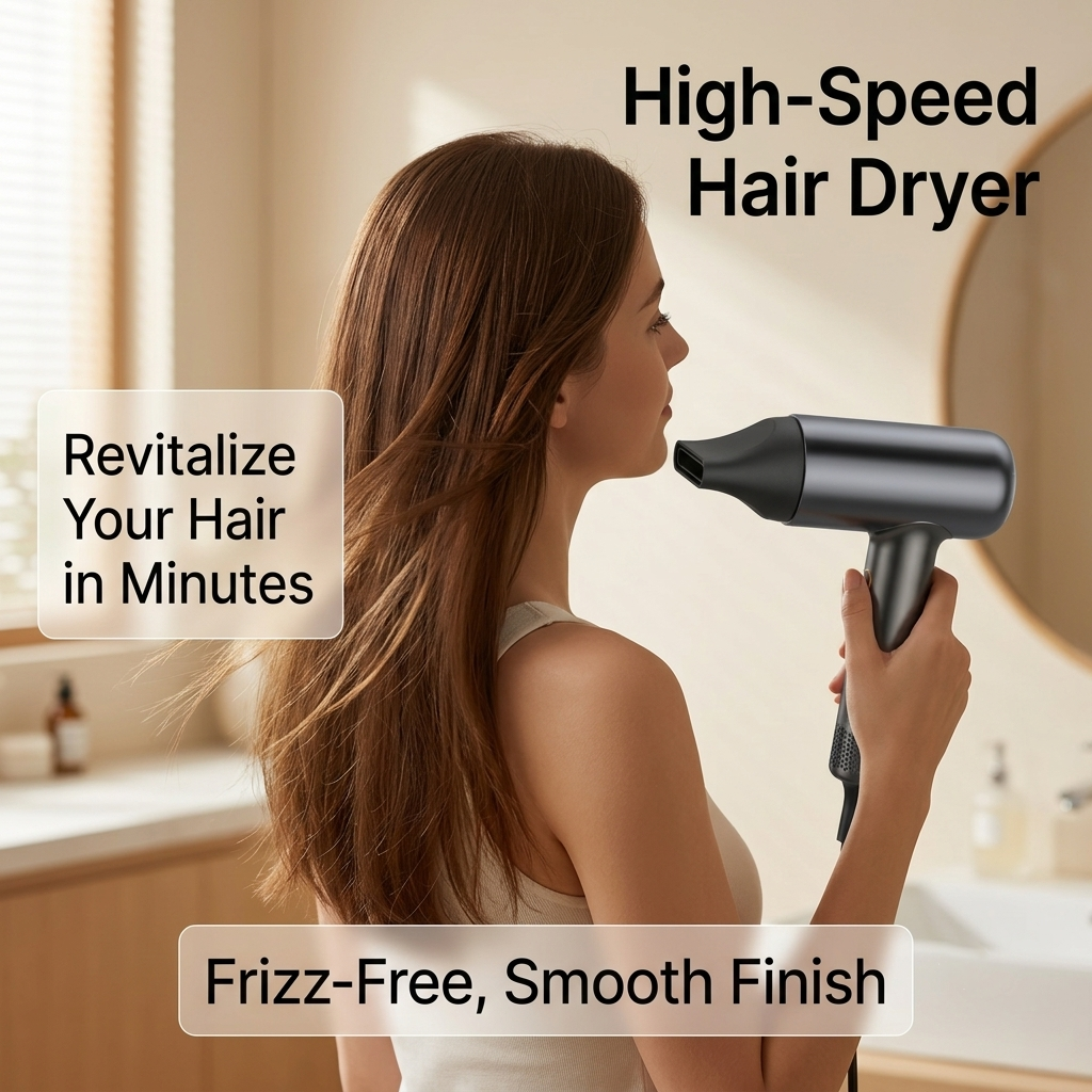 High-Speed Hair Dryer, 110,000 RPM Powerful BLDC Motor, Ionic Blow Dryer with Magnetic Nozzle & Smart Heat Control, Lightweight Fast Drying Hairdryer for Home and Travel