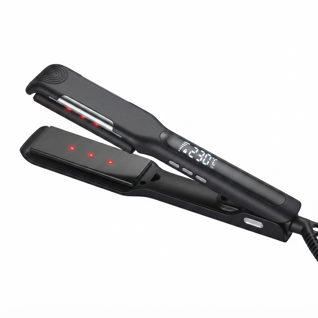 Professional Hair Straightener and Flat Iron, 230°C Adjustable Temp LED Display, Fast Heating Ceramic Tourmaline Ionic Flat Iron for Sleek Straight Hair and Styling, Ergonomic Anti-Scald Design, Black