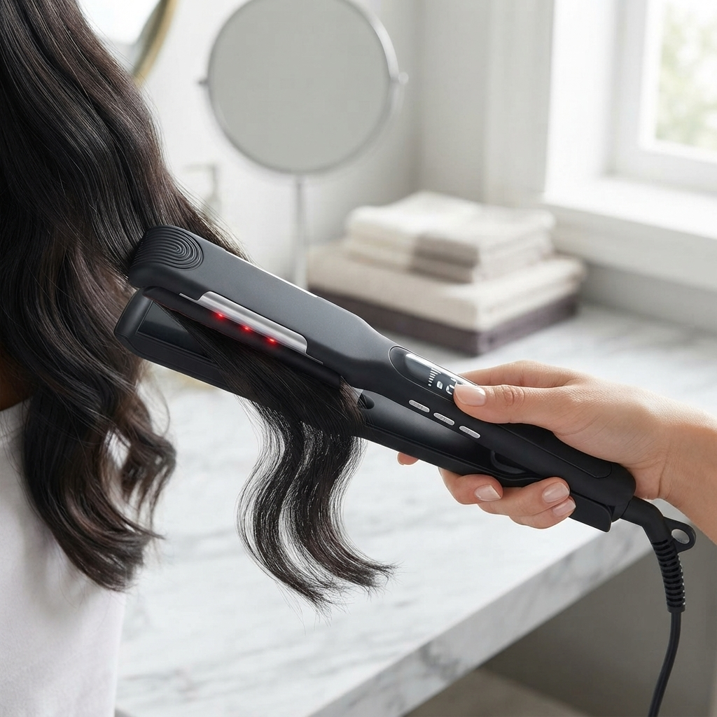 Professional Hair Straightener and Flat Iron, 230°C Adjustable Temp LED Display, Fast Heating Ceramic Tourmaline Ionic Flat Iron for Sleek Straight Hair and Styling, Ergonomic Anti-Scald Design, Black