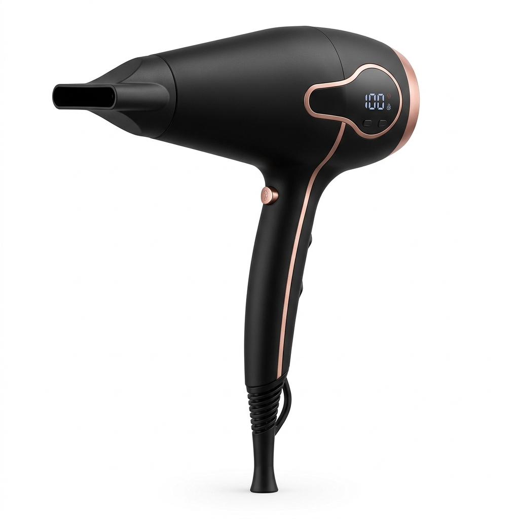 High-Speed Ionic Hair Dryer with Intelligent Heat Control - Professional Blow Dryer with 5 Magnetic Nozzles, Diffuser, Digital LED Display, 3 Speed & 4 Heat Settings for Fast Drying & Anti-Frizz (Matte Black & Rose Gold)