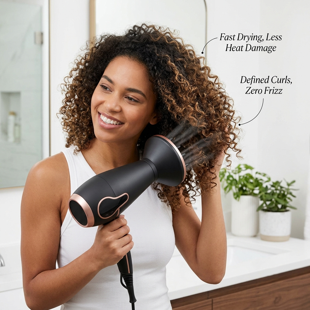 High-Speed Ionic Hair Dryer with Intelligent Heat Control - Professional Blow Dryer with 5 Magnetic Nozzles, Diffuser, Digital LED Display, 3 Speed & 4 Heat Settings for Fast Drying & Anti-Frizz (Matte Black & Rose Gold)