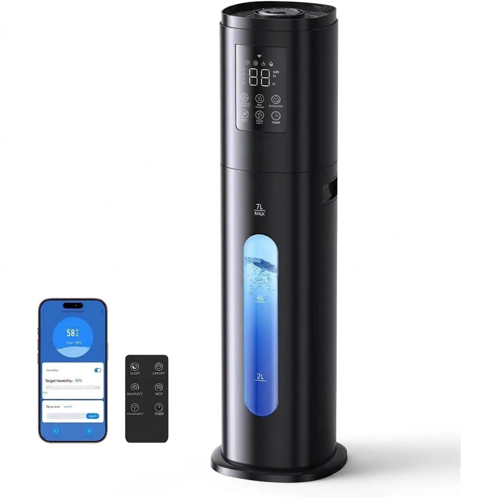 Humidifiers for Bedroom Large Room with 7L/1.85Gal Large Humidifier, 24H Timer Smart App & Remote Control, 4 Mist Levels Room Humidifier for Bedroom Crow