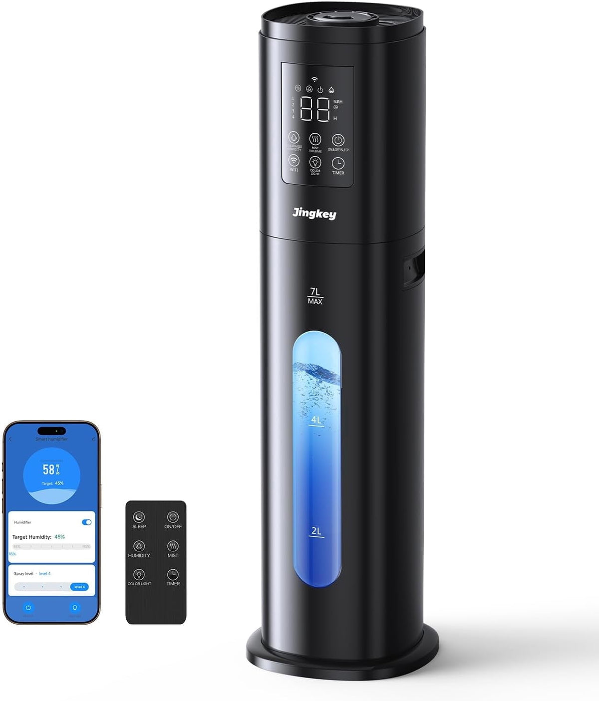 Humidifiers for Bedroom Large Room with 7L/1.85Gal Large Humidifier, 24H Timer Smart App & Remote Control, 4 Mist Levels Room Humidifier for Bedroom Crow