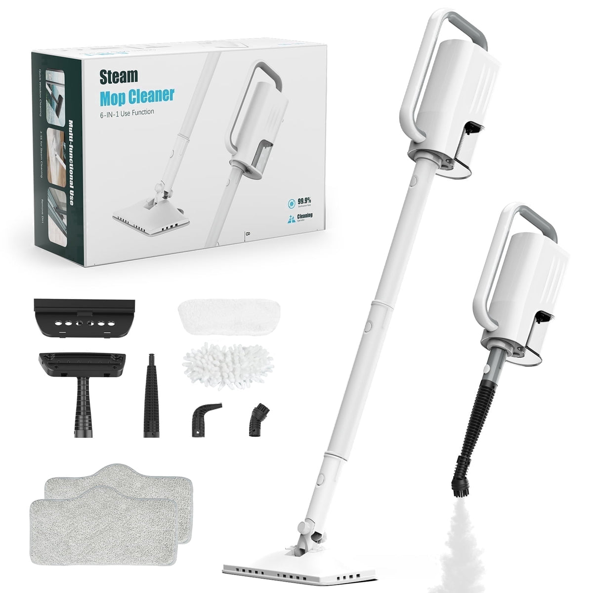 ONSON Steam Mop, 6-in-1 Detachable Handheld Steam Mop Cleaner with 2 Microfiber Pads for Hard Floor, Carpet
