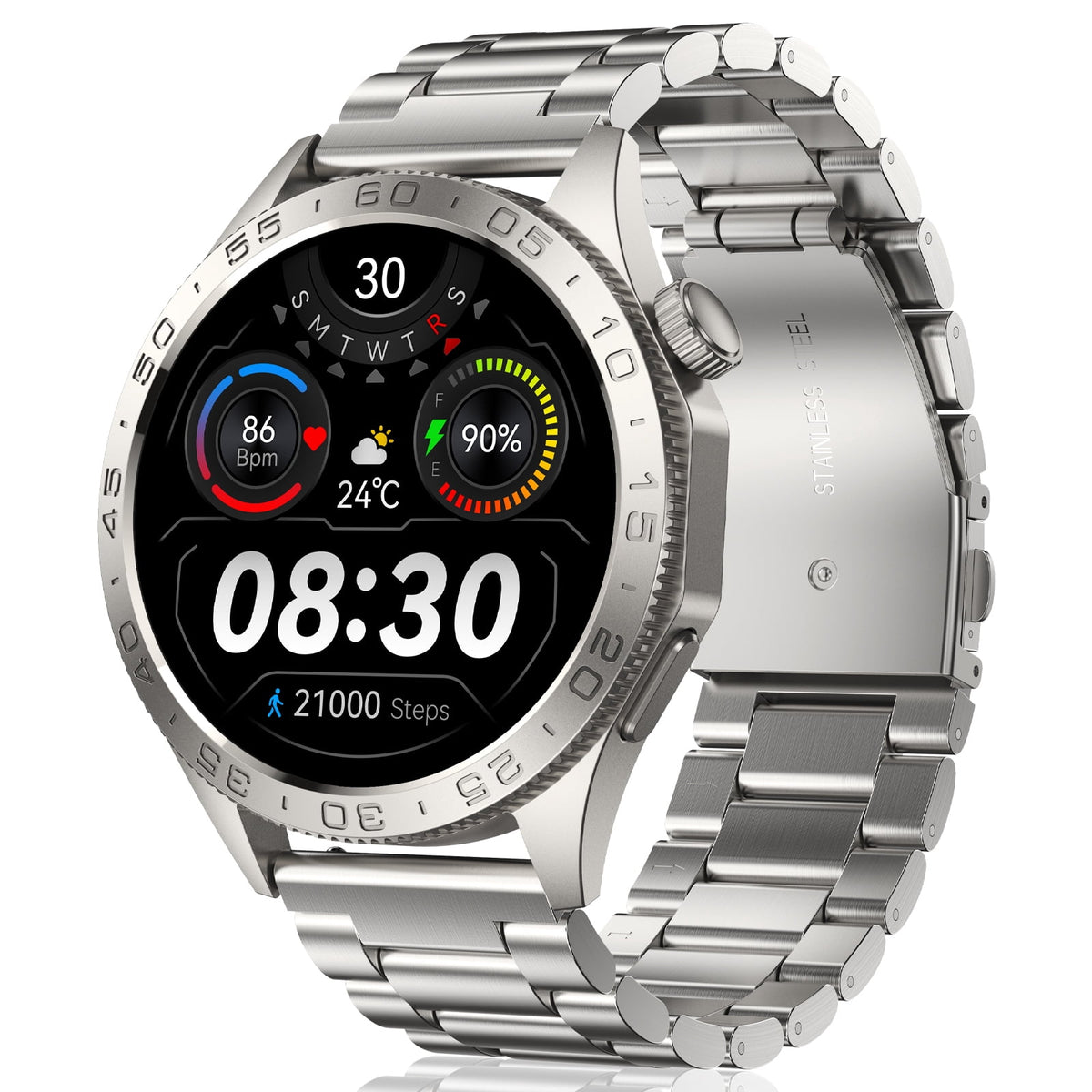 Smart Watch for Men(Answer/Dial Calls), 1.43'' AMOLED/100 Sports Modes, 5ATM Waterproof Fitness Watch with Fitness Tracking Fits for Android and iOS Smartwatch Silver Steel