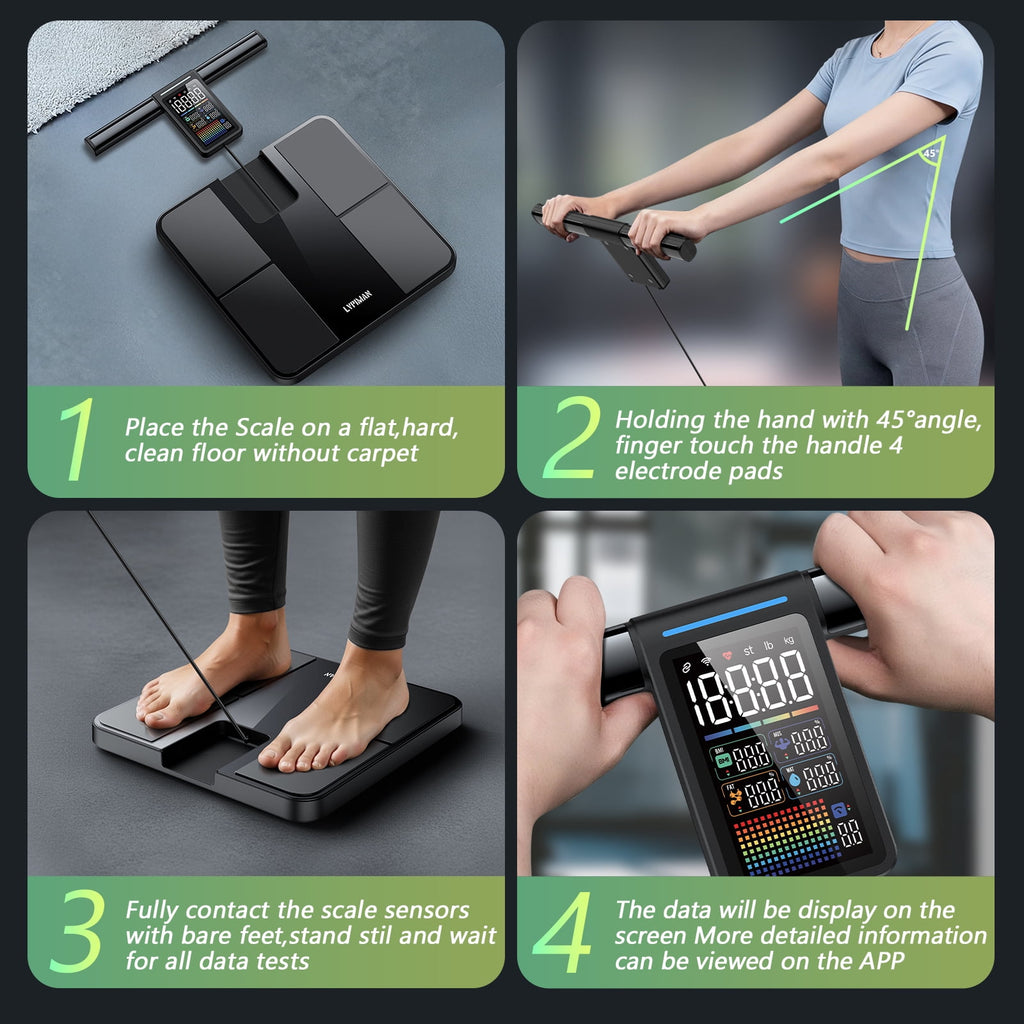 Smart WiFi Body Fat Scale, 57 Body Composition Metrics, 5.25in Retractable VA Screen, 8-Electrode Scale, 485 lbs, Bluetooth & Wi-Fi Sync