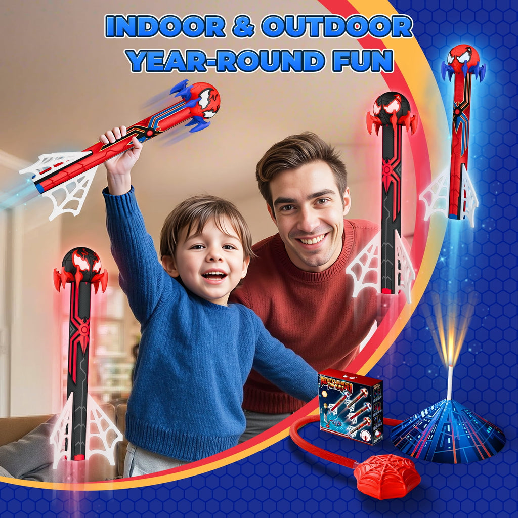 Aogsiyt Rocket Launcher for Kids, 4 Foam Rockets with Web Air Pump, Stomping Launch Toys, Outdoor Spider Toys Gifts for Boys Girls Age 3-10