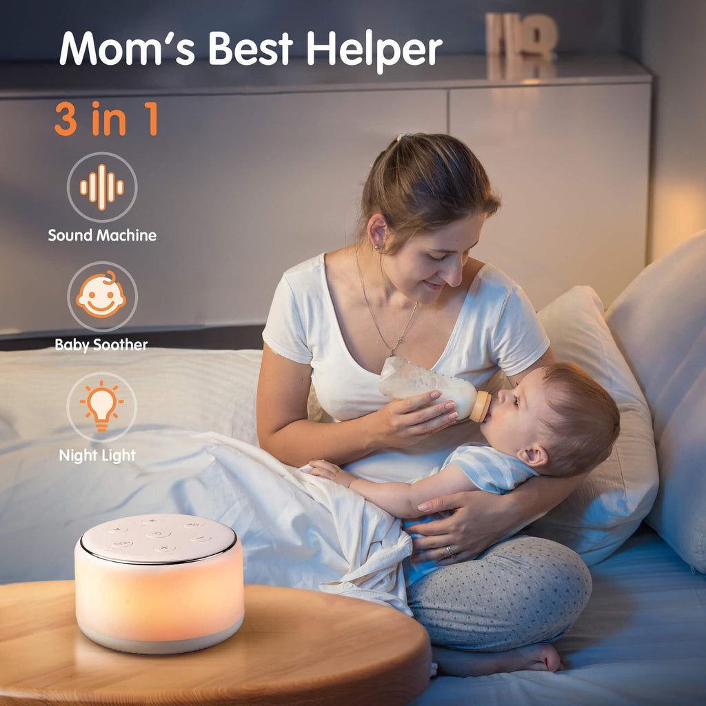 VAMOUT Sound Machine with Rgb Night Light, 34 Soothing Sounds & Timer Function, Rechargeable White Noise Machine for Adults Baby Kids Sleep, Perfect for Home Office Travel