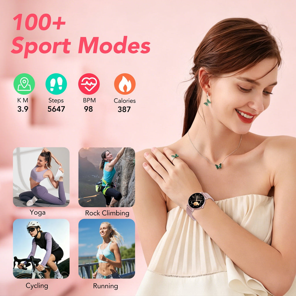 Smart Watch for Women, 1.27" HD Thin Face Smartwatch Compatible with iPhone/Android (Answer/Make Calls), IP68 Waterproof, 100+ Sport Modes Fitness Tracker with 2 Bands