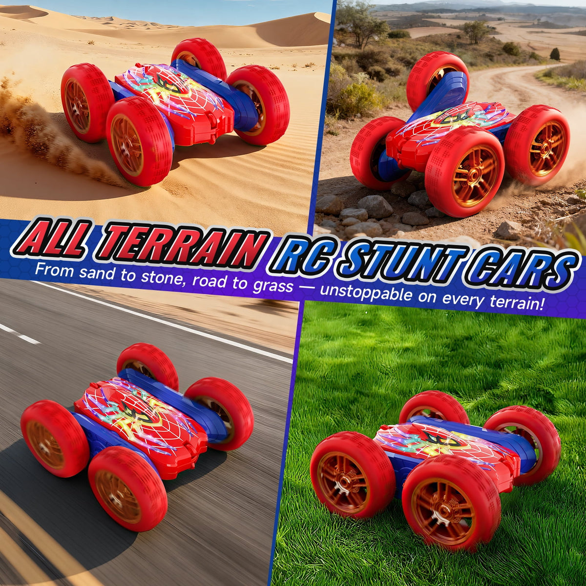 Aogsiyt Spider RC Car for Kids, 4WD Double Sided 360° Rotating Remote Control Car with Light and 2 Battery, Birthday Gifts for Boys Girls 3-12