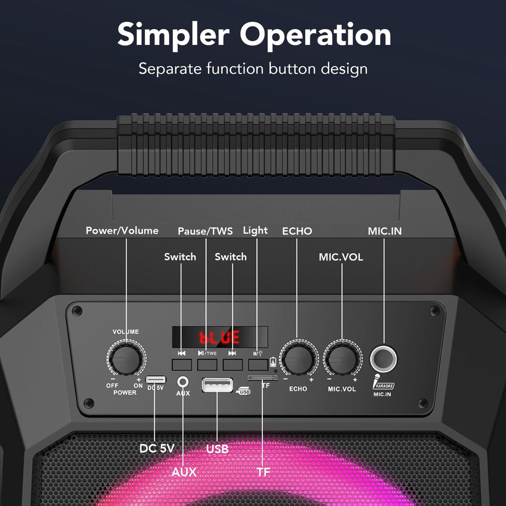 Karaoke Machine for Adults Kids, Karaoke Speaker with 2 Microphone, Portable Bluetooth Speaker with DJ Lights for Party, Support USB