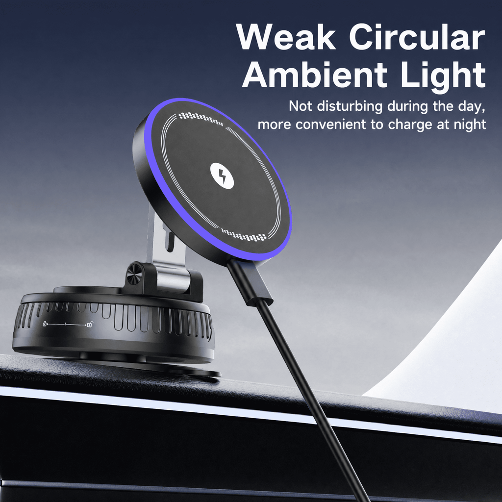 VAMOUT Magnetic Wireless Car Mount Charger, 15W Wireless Fast Charging Magnetic Phone Holder for Car with Vacuum Suction Cup, 360° Rotatable Phone Mount for iPhone 17~12 Pro Max & Android