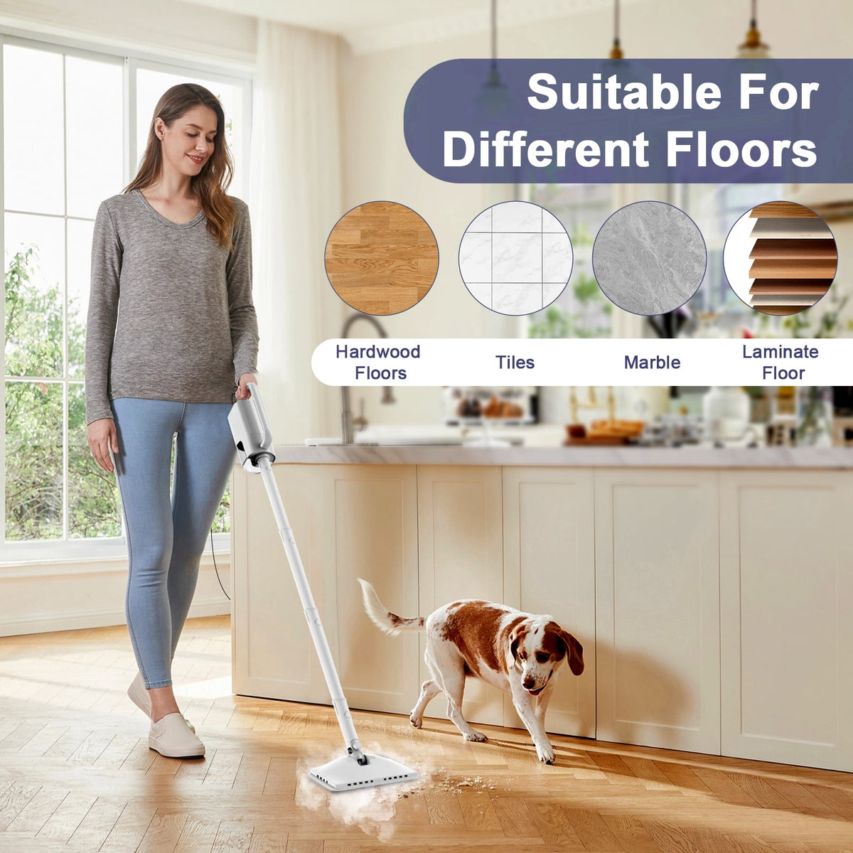 ONSON Steam Mop, 6-in-1 Detachable Handheld Steam Mop Cleaner with 2 Microfiber Pads for Hard Floor, Carpet