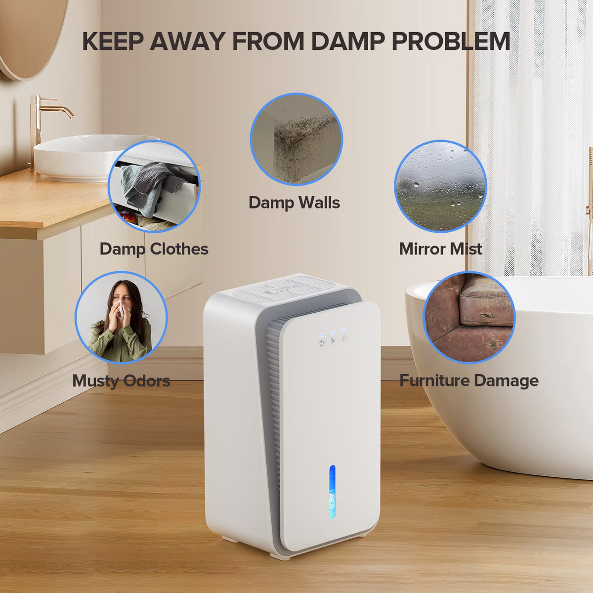 Dehumidifier for Home Basement, Bathroom, Bedroom, Covers up to 2000 sq. ft with Drain Hose