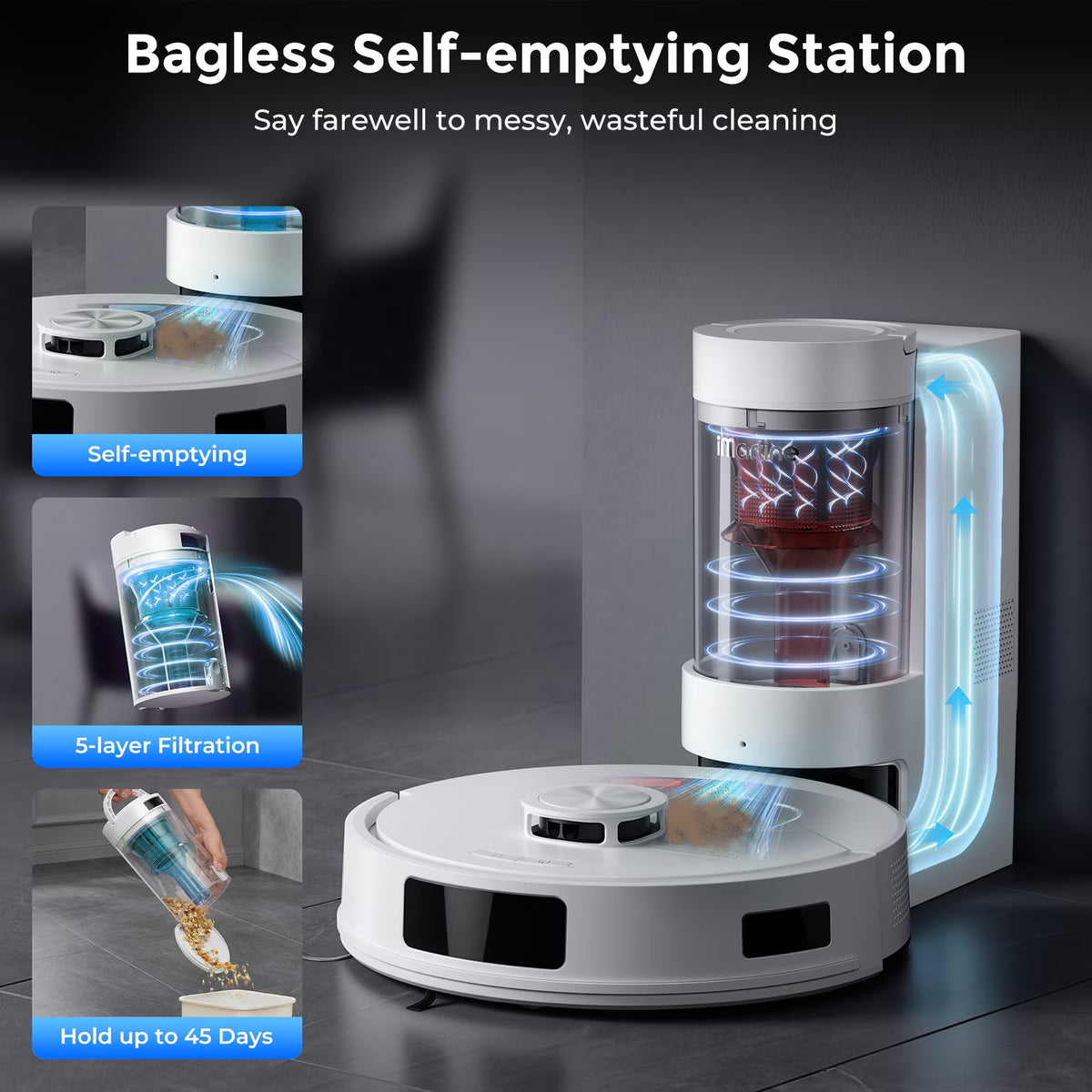 Robot Vacuum and Mop Combo with 3D Home Mapping, Self-Emptying Base