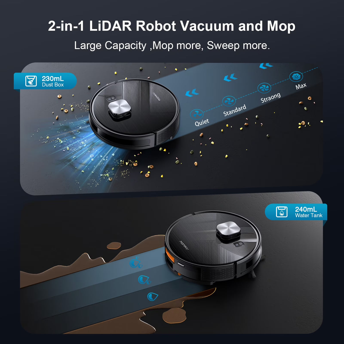 Robot Vacuum Cleaner,2 in 1 Robot Vacumm Mop Combo, With Alexa/WiFi/App Connection,for Pet Hair, Hard Floor