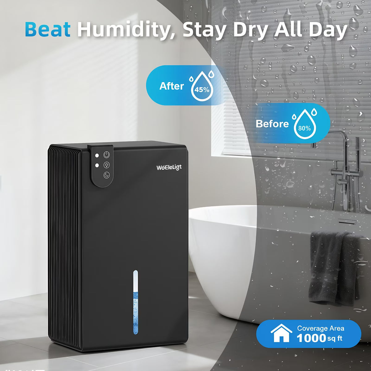 Humidifier for Basement (85fOZ, 800 sq ft) Quiet Dehumidifiers for Home, Auto Shut-Off, Sleep Mode, 3 Gear Timer(8H,16H,24H), Small Dehumidifier for Bedroom, Bathroom with Drain Hose